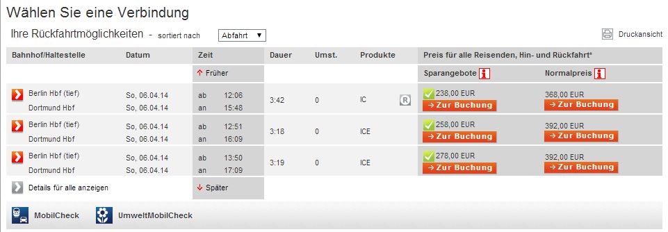 Hin und Rückfahrt - Deutsche Bahn dbkosten